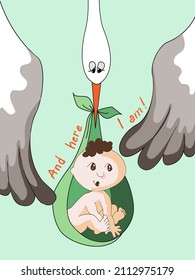 Stork and baby in  cartoon style