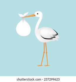 Stork With Baby With Gradient Mesh, Vector Illustration