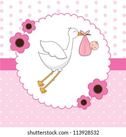 stork with a baby in her pouch vector illustration