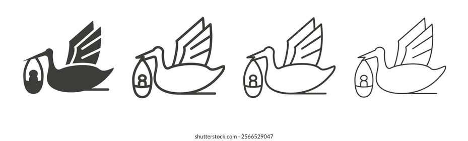 Stork with baby icon collection for website design, app, UI design.