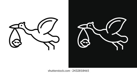 Stork with Baby Icon Set. Vector Illustration