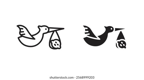Stork with baby icon set vector graphics designs
