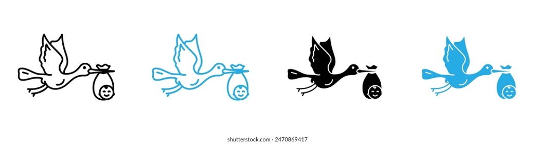 Stork with baby icon vector set collection for web