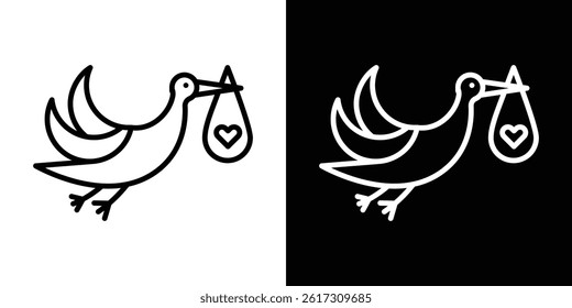 Stork with baby icon vector for web and mobile app. Symbol isolated.