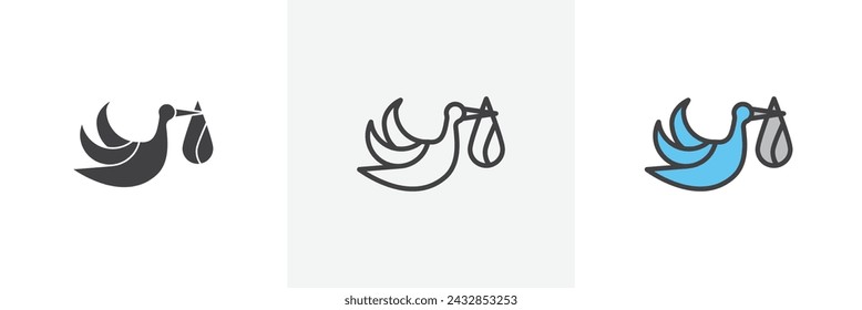 Stork with Baby Isolated Line Icon Style Design. Simple Vector Illustration