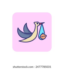 Stork with baby line icon. Newborn concept. Childhood, kid, newborn. Vector illustration for topics like childhood, nursery, baby birth
