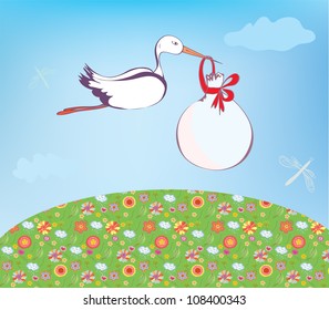 Stork and baby outdoor greeting card