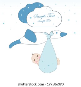 Stork with baby shower card vector