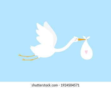 Stork And Baby. Baby Shower. Isolated. Vector