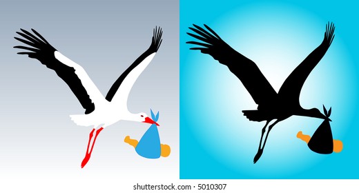 stork with a baby (vector)