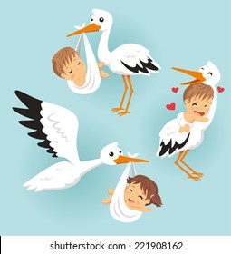 stork with baby vector cartoon illustration