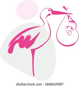 Stork with baby, vector illustration