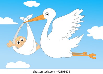 Stork and baby vector illustration