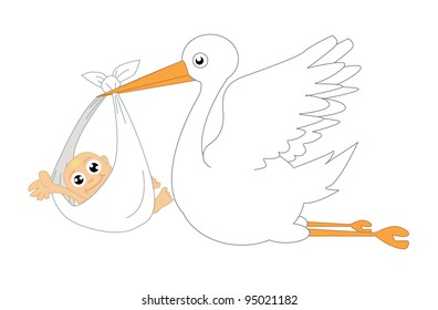 Stork and baby vector illustration