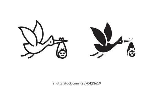 Stork with baby vector web icons set