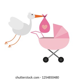 stork and bag with pram