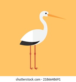 stork bird animal vector on yellow background wildlife beast