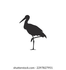 Storchvogel, schwarze Silhouette, Vektorgrafik auf weißem Hintergrund