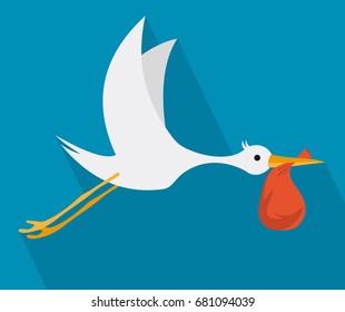 Stork. Bird. Flight of the stork in the sky. Vector illustration.