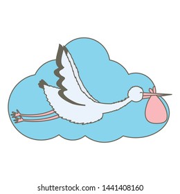 stork bird flying with bag in cloud