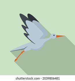 Stork bird icon flat vector. Fly crane. Nest baby