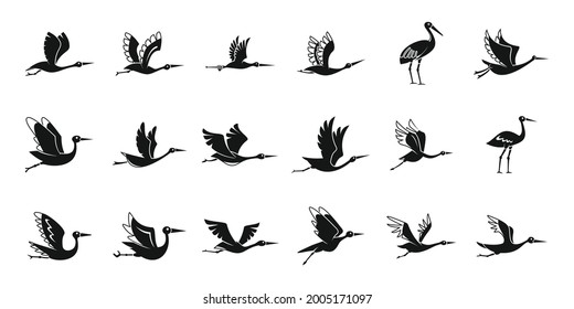 Stork bird icons set simple vector. Bird fly. Newborn stork