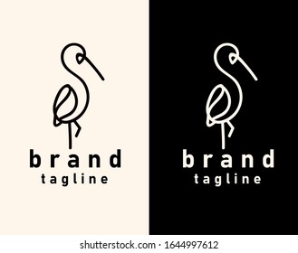Stork bird line art logo design template