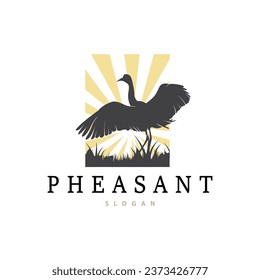 Stork Bird Logo, Heron, Grass, And River Design, Vector Simple Template illustration
