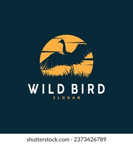 Stork Bird Logo, Heron, Grass, And River Design, Vector Simple Template illustration