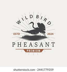 Stork Bird Logo, Heron, Grass, And River Design, Vector Simple Template illustration