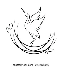 Pájaro cigüeña en el nido. Ilustración vectorial.
