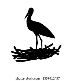 Stork and bird nest vector image
