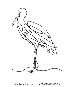 Stork bird one line drawing on white isolated background. Vector illustration