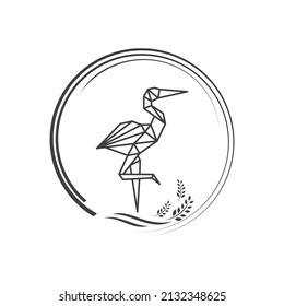 Stork bird polygonal lines triangle geometric design for logo icon symbol