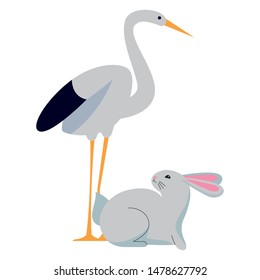 Stork bird and rabbit animals cartoons ,vector illustration graphic design.