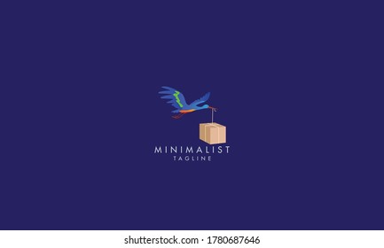 Stork Vogel Silhouette Logo Vektor mit bringen glückliche Box Geschenk, Belohnung, Überraschung, Essen und vieles mehr. Menschen liefern. Moderne Vintage fliegender Vogel flach Symbol. Auf der Website bewerben, mobile App	
