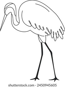 Stork Bird Standing Outline Vector Illustration