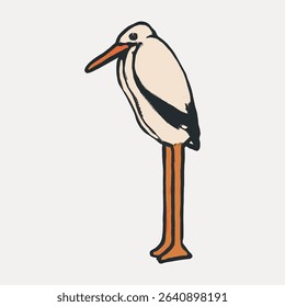 Stork bird sticker, vintage animal, isolated vector element. 