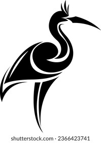 Stork bird tattoo, tattoo illustration, vector on a white background.