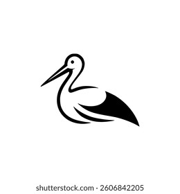 stork bird wild animal nature minimalism line logo vector illustration template design