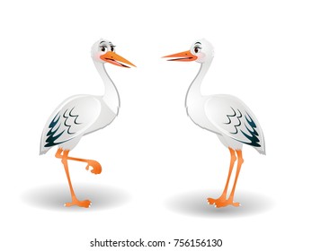 Stork Birds Facing Each Other - Cartoon Vector Image