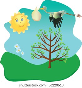 stork bringing child