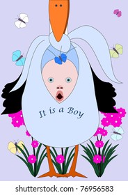 the stork brings a baby in a diaper. It's a boy