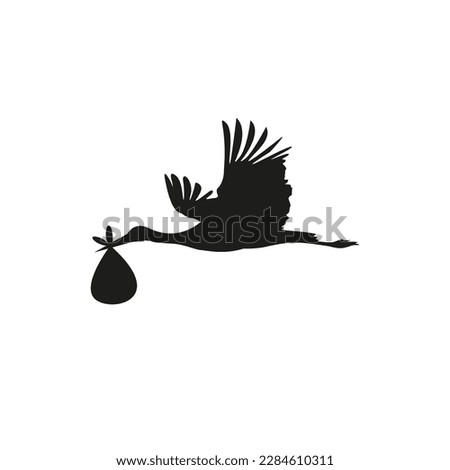 The stork carries the baby. Simple flat vector illustration