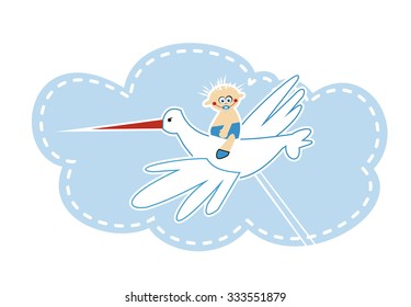 stork carrying a baby boy