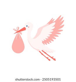 Stork Carrying Baby Bundle Vector Illustration