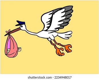stork carrying a baby girl