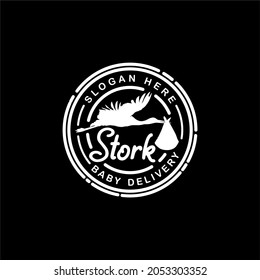 Stork Carrying Baby Logo stamp design inspiration