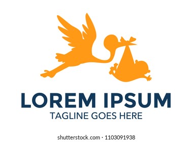 Stork Carrying Baby Logo vector illustration