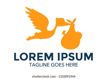 Stork Carrying Baby Logo vector illustration